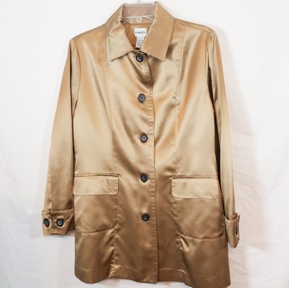 Golden SILK metallic Chicos dress jacket over coat - Picture 2 of 8